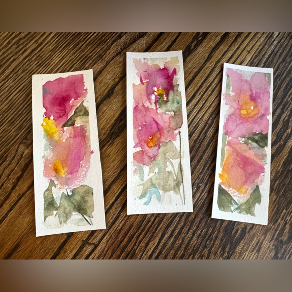 Hand-Painted Pink Floral Watercolor Art Set by